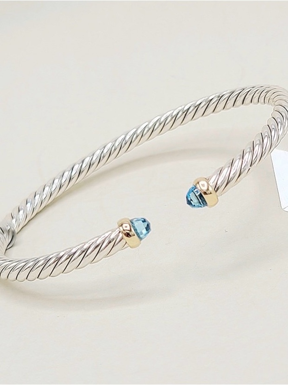 David Yurman Cable Flex Bracelet in Sterling Silver With 14k Gold and Blue Topaz